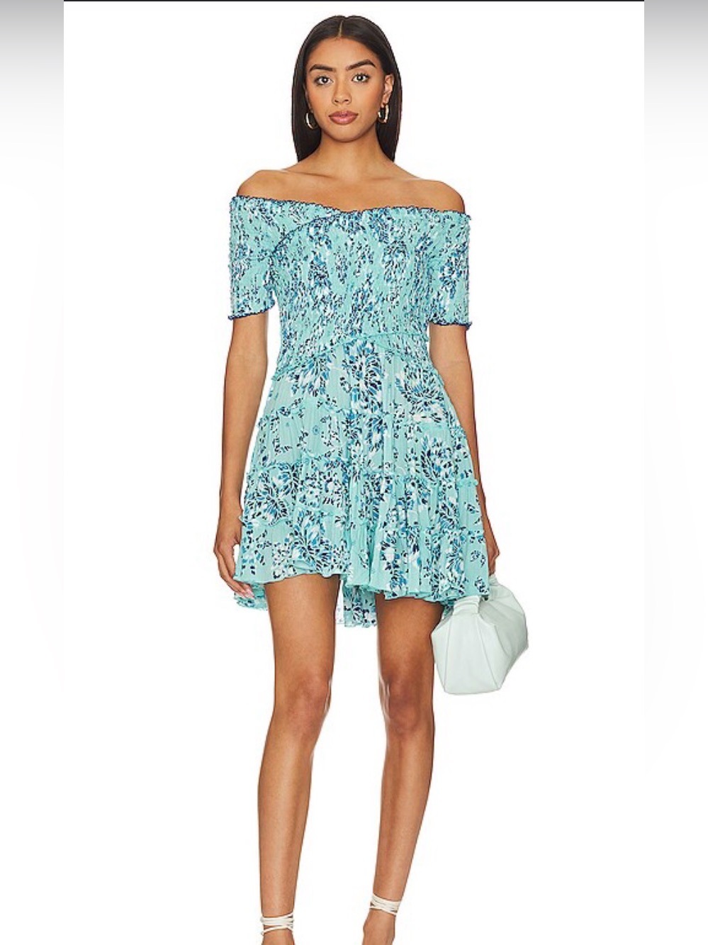 POUPETTE ST BARTH Soledad Dress in Sky Pivoine Teal Aqua Off the Shoulder Sz S